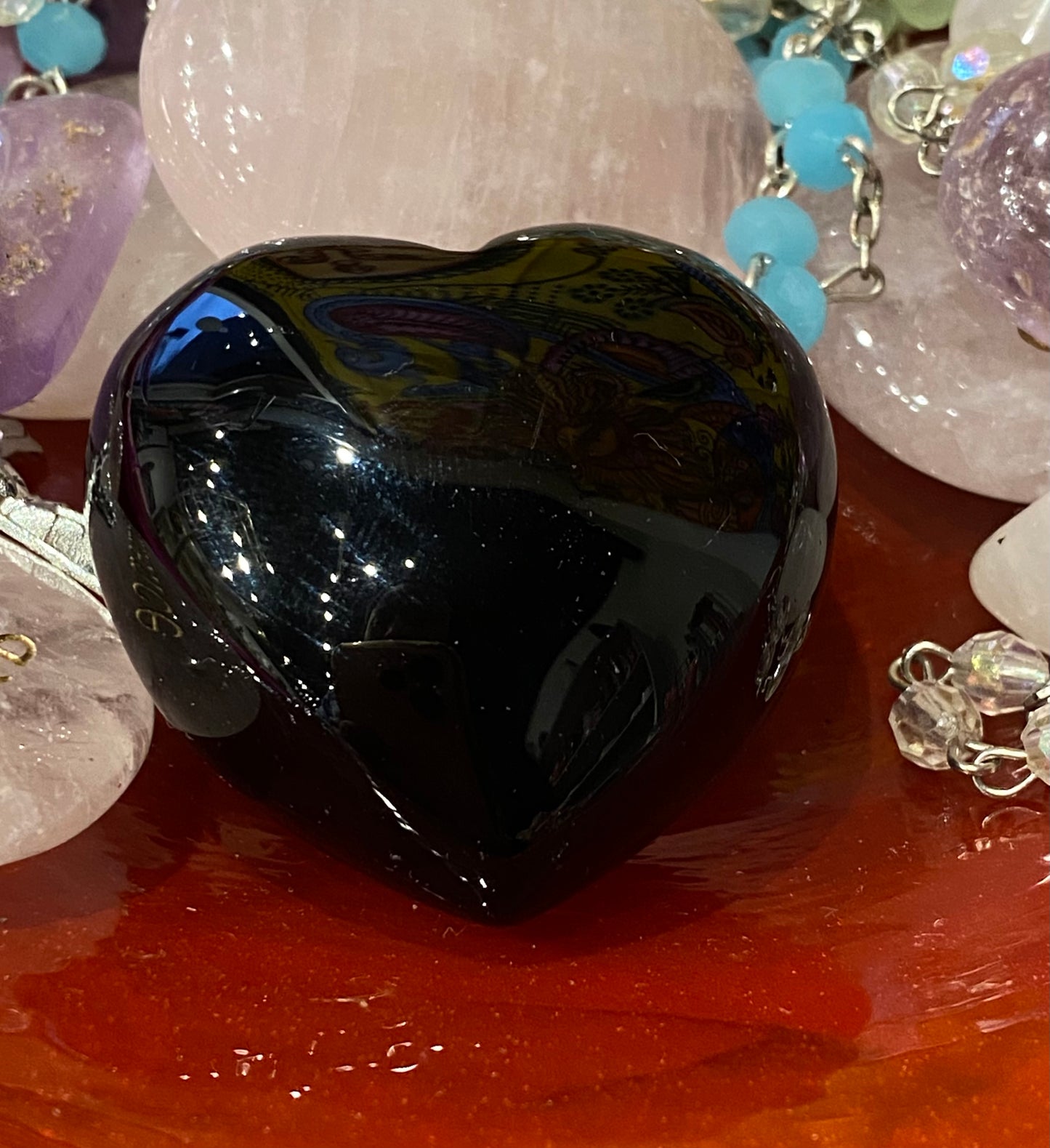 Shungite Hand Carved Polished Palm Stone Heart