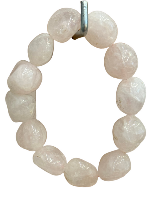 Rose Quartz Tumbled Nugget Beaded Gemstone Bracelet Made in India