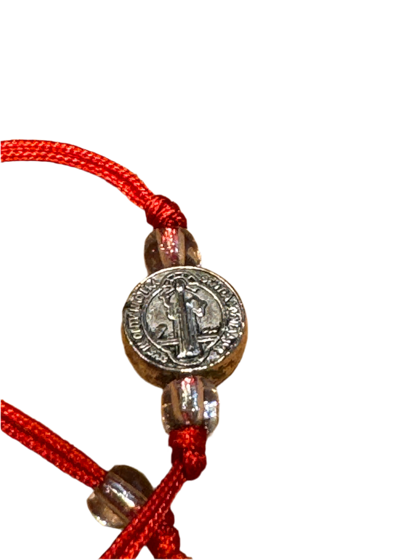 Protection Red String Pull Tie Bracelet With Silver Saint and Cross Charm