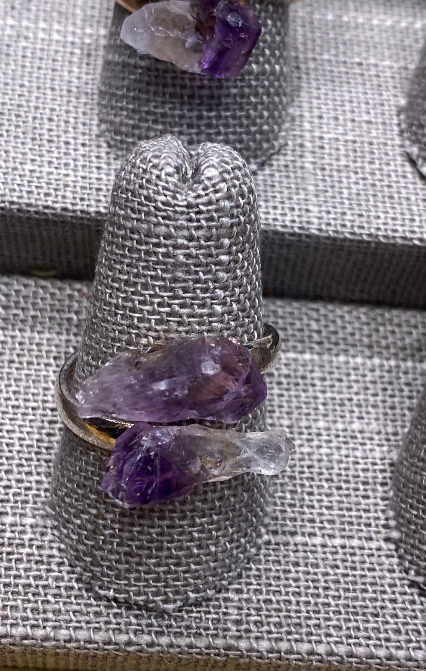 Raw Amethyst Adjustable Silver Ring