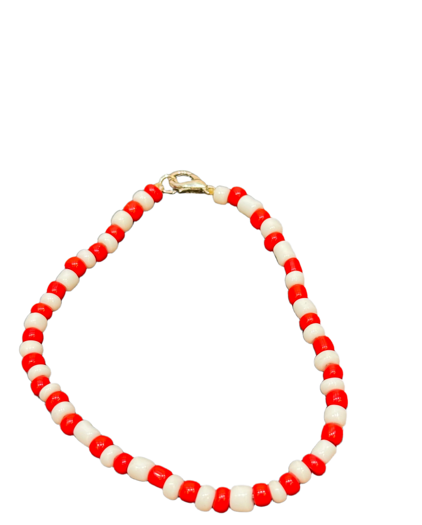 Orisha Chango Handmade Beaded Bracelet Red and White With Silver Clasp