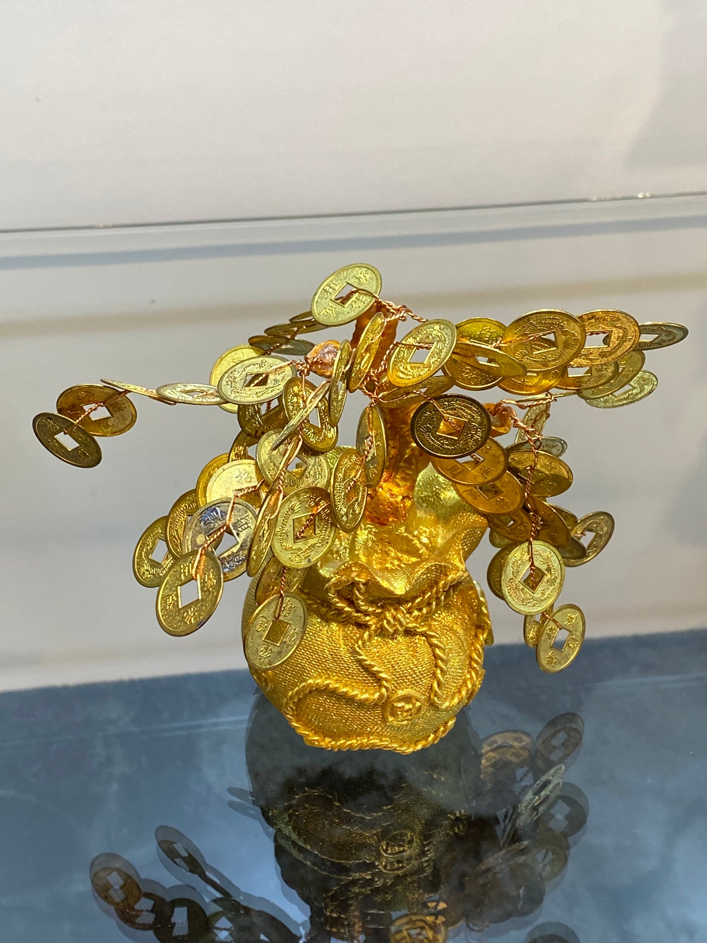 Bonsai Money Tree In Gold Money Bag