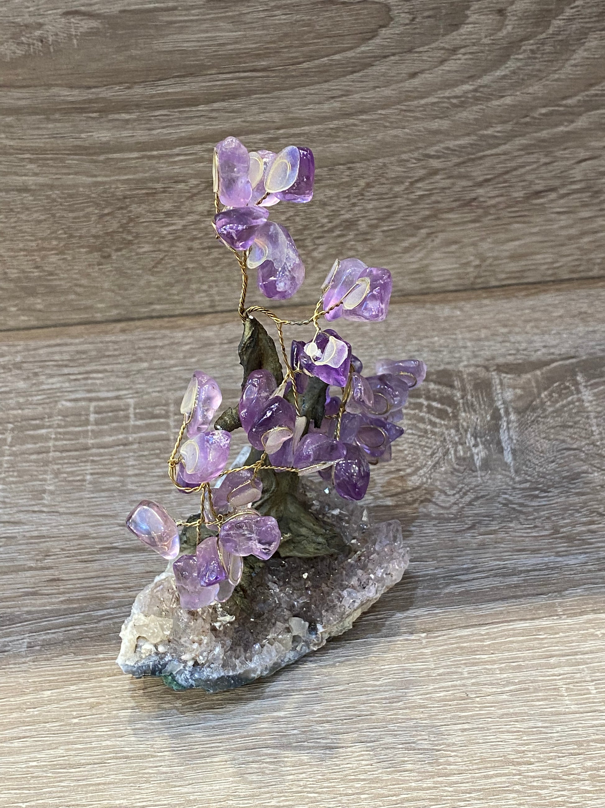 Gemstone Amethyst Bonsai Tree on Amethyst Cluster