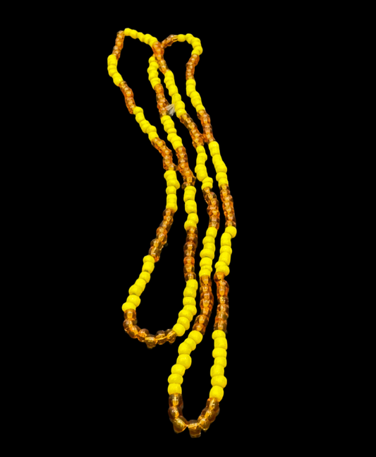 Oshun Orisha Amber and Yellow Beaded Long Necklace