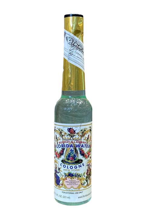 Florida Water Cologne Murray & Lanman bottle with citrus, clove, lavender, and floral extracts for protection and prosperity.