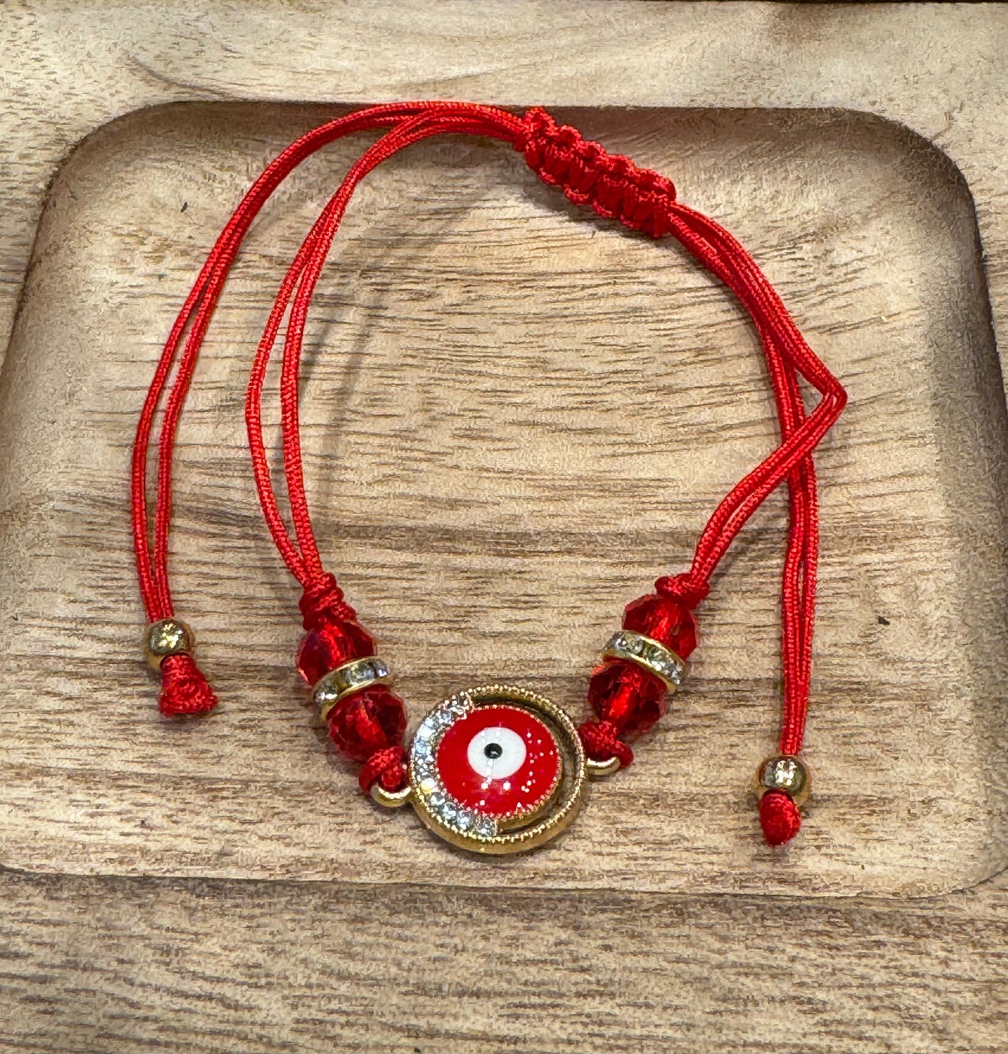 Red String Pull Tie Bracelet Red Evil Eye Charm and Beads