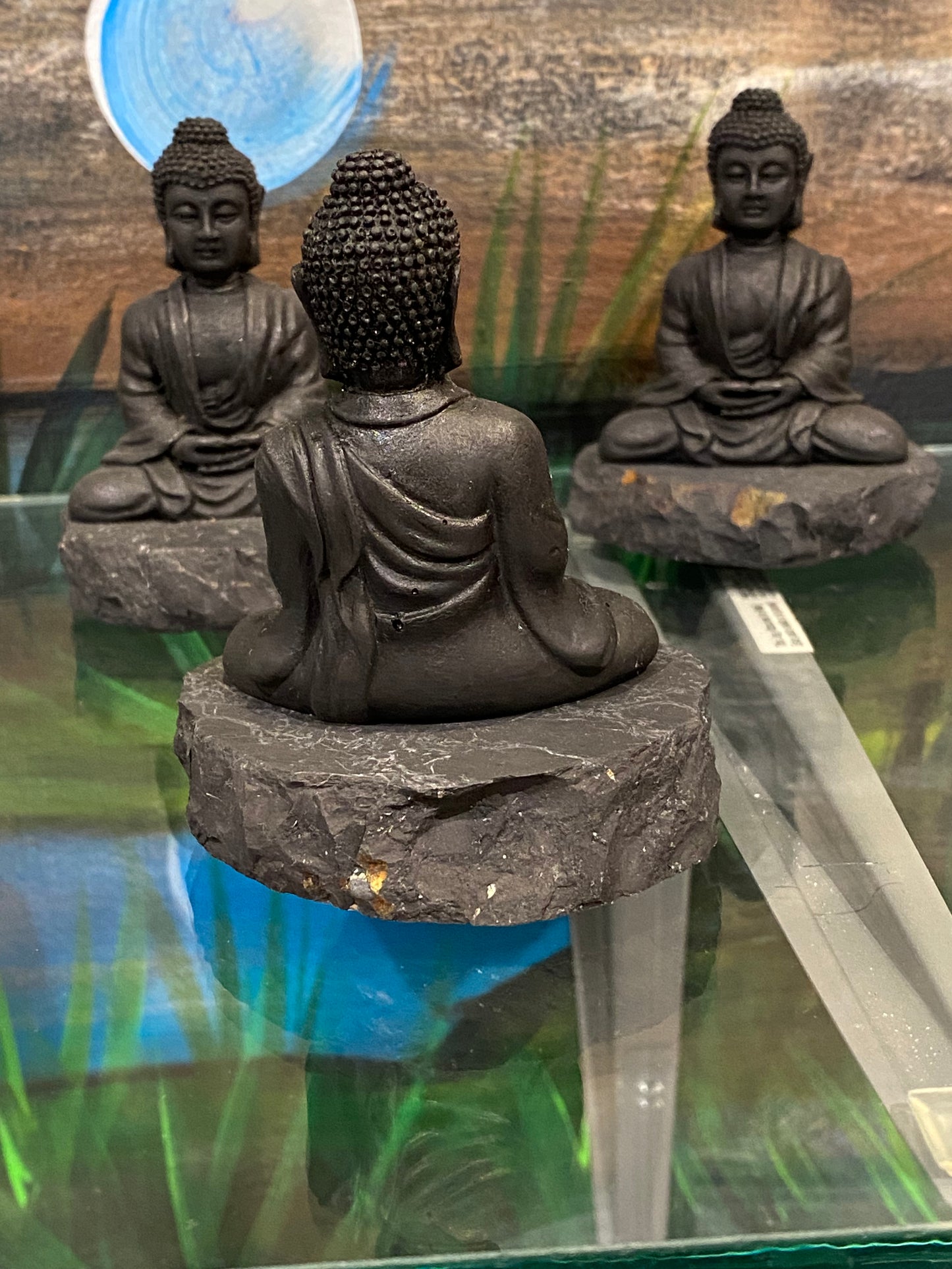 Small Hand-carved Shungite Meditation Sitting Buddha on Shungite Platform