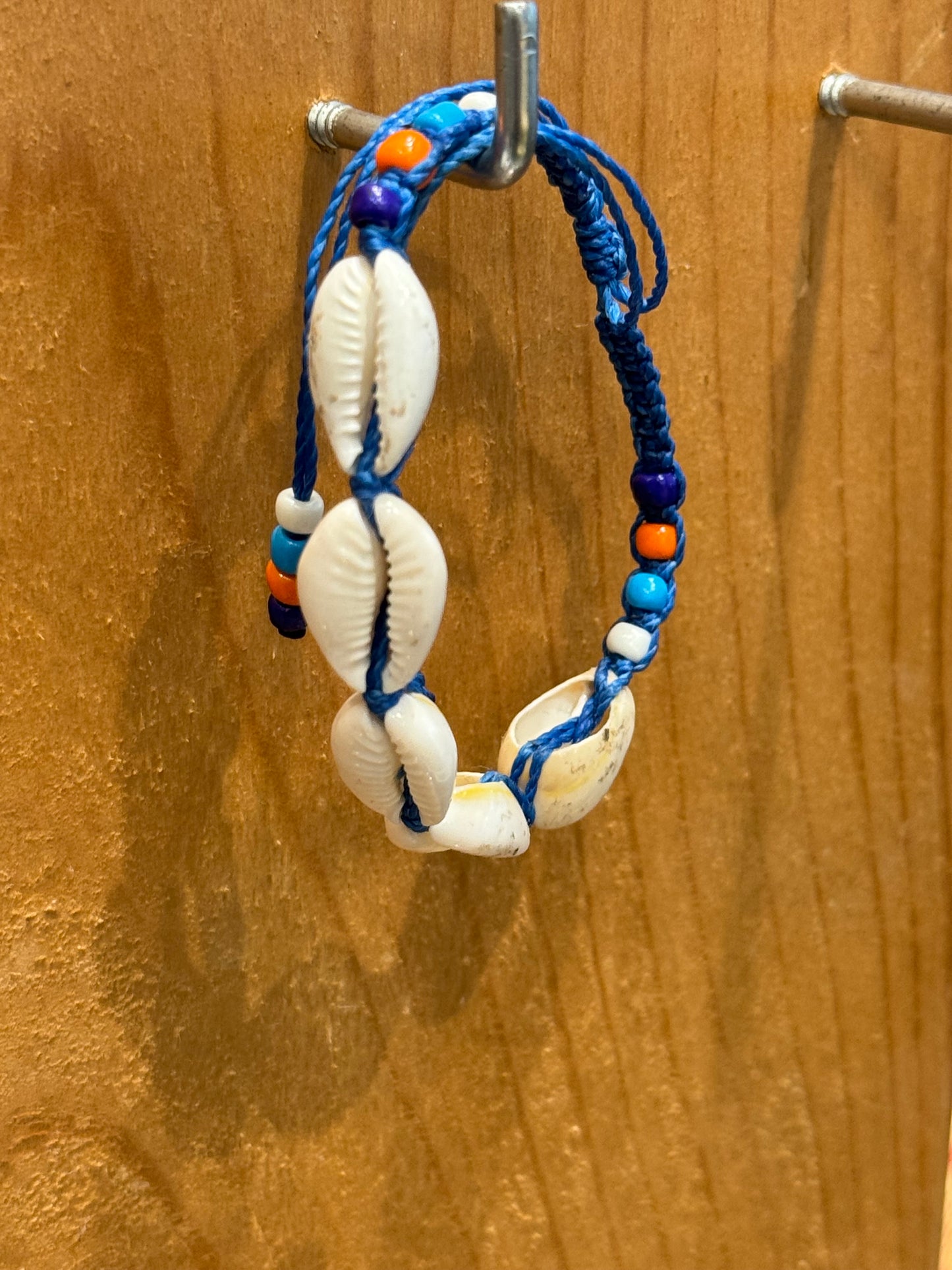 Handmade Indigo Blue String Bracelet With Cowrie Shells and Colorful Beads