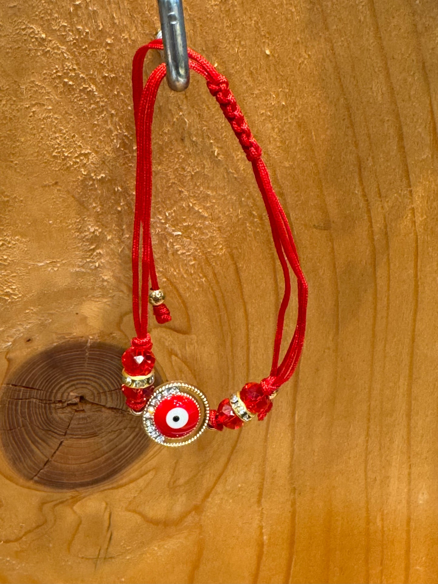 Red String Pull Tie Bracelet Red Evil Eye Charm and Beads