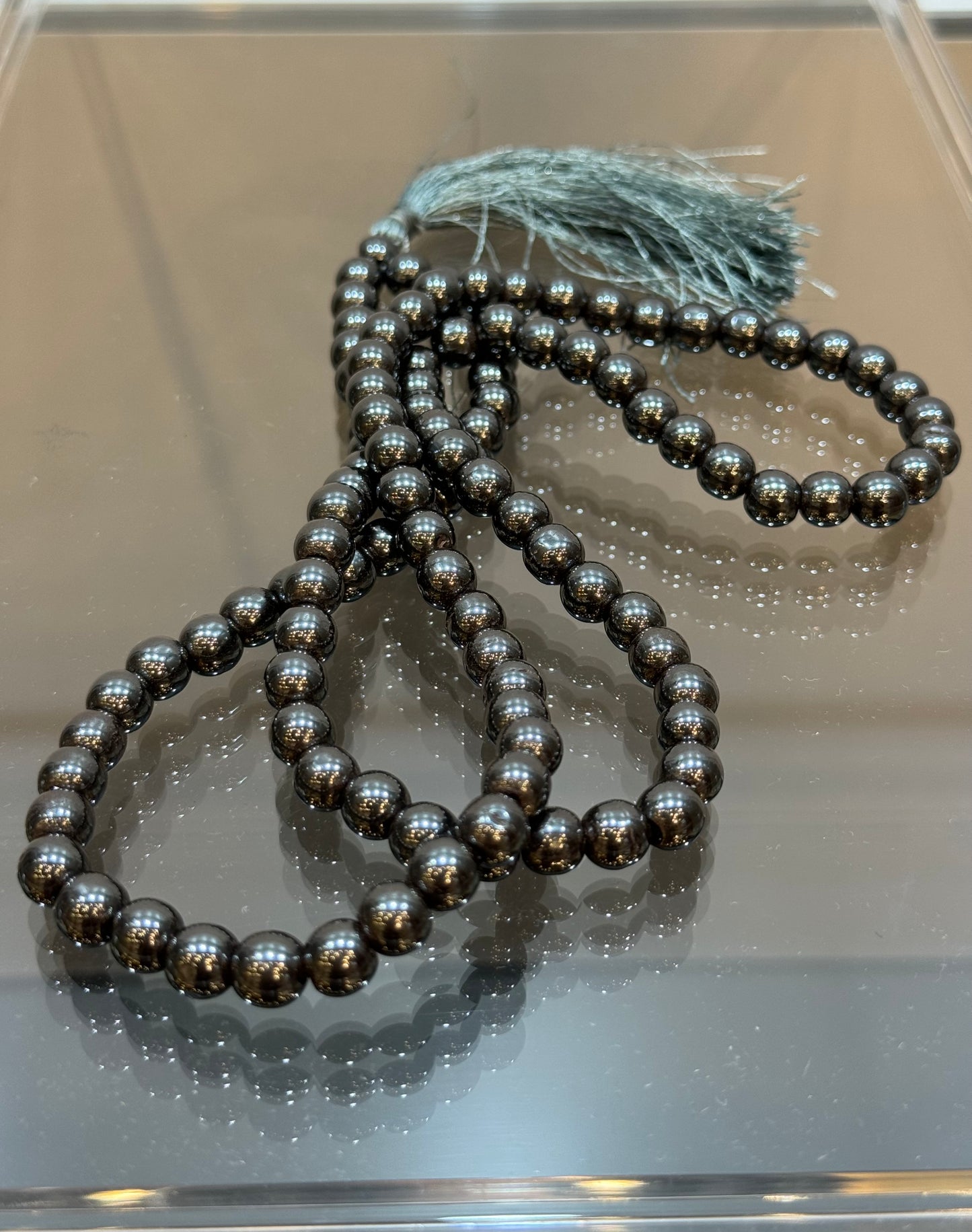 Hematite Prayer Mala With Silver Tassle