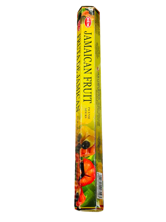 HEM Jamaican Fruit Incense Sticks packaging with vibrant tropical design.