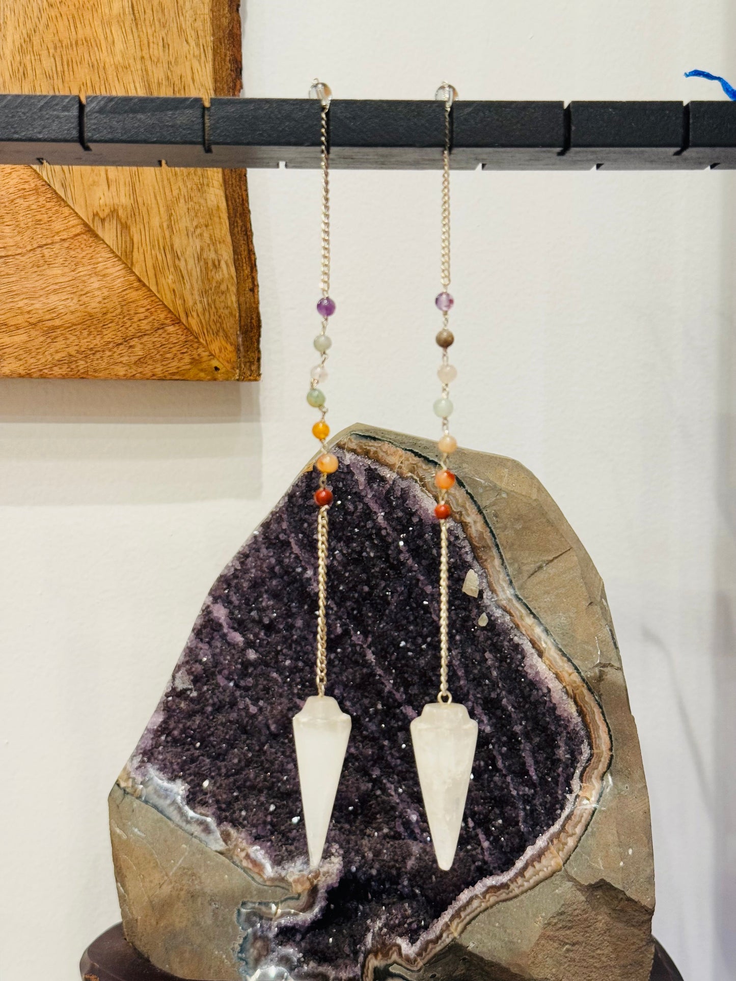 Seven Chakra Selenite Pendulum 