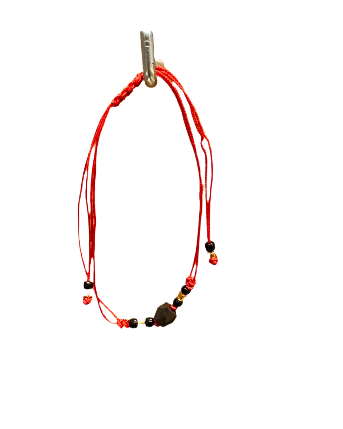 Handmade Red String Pull Tie Bracelet Amber and Black Beads