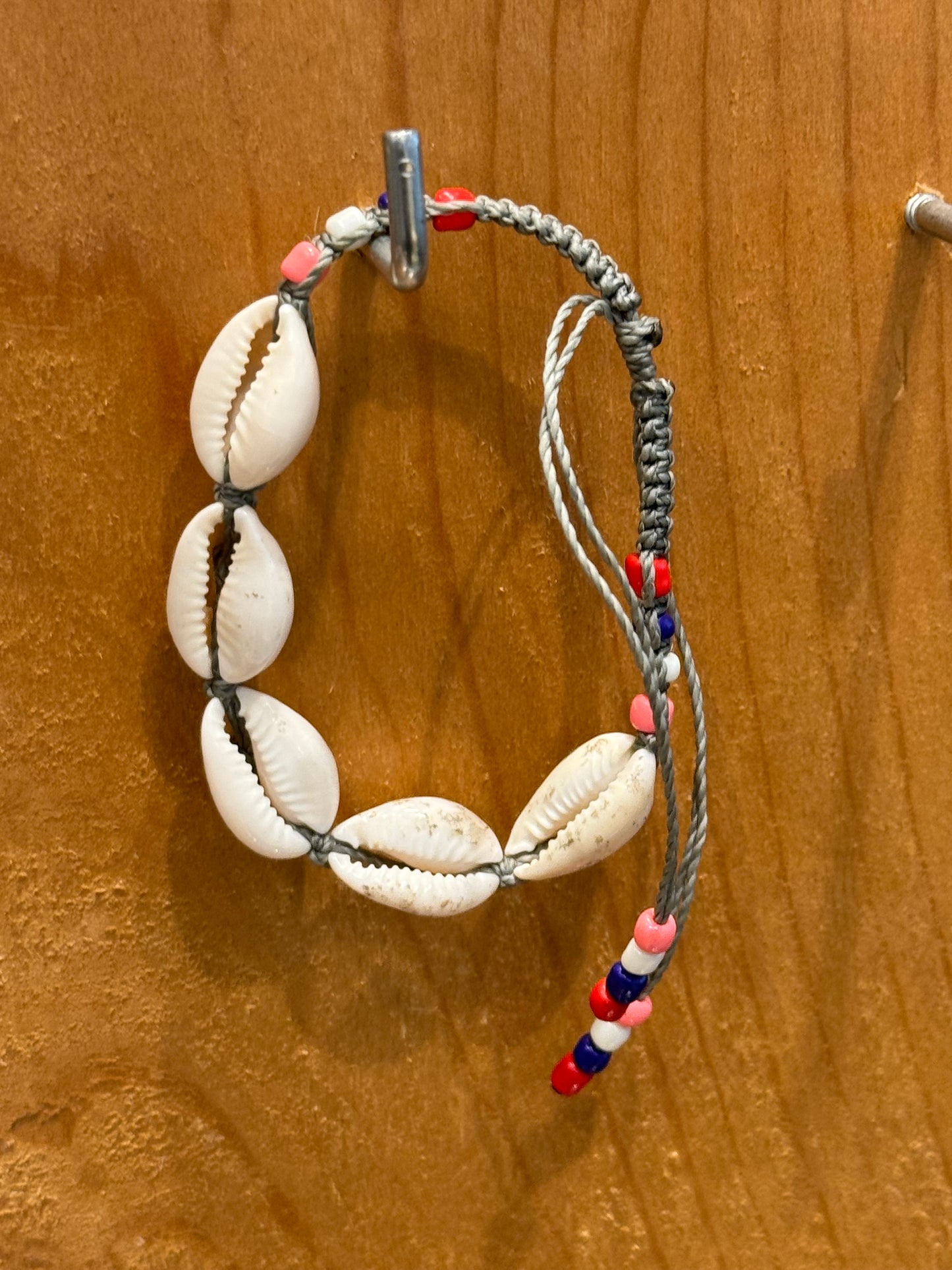 Handmade Gray String Bracelet With Cowrie Shells and Colorful Beads