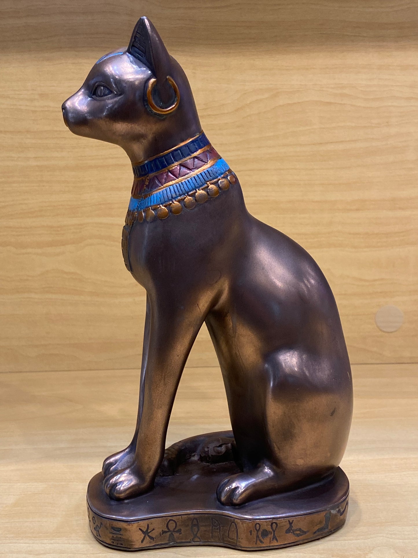 Egyptian Bastet Bronze Cat Statue with Collar