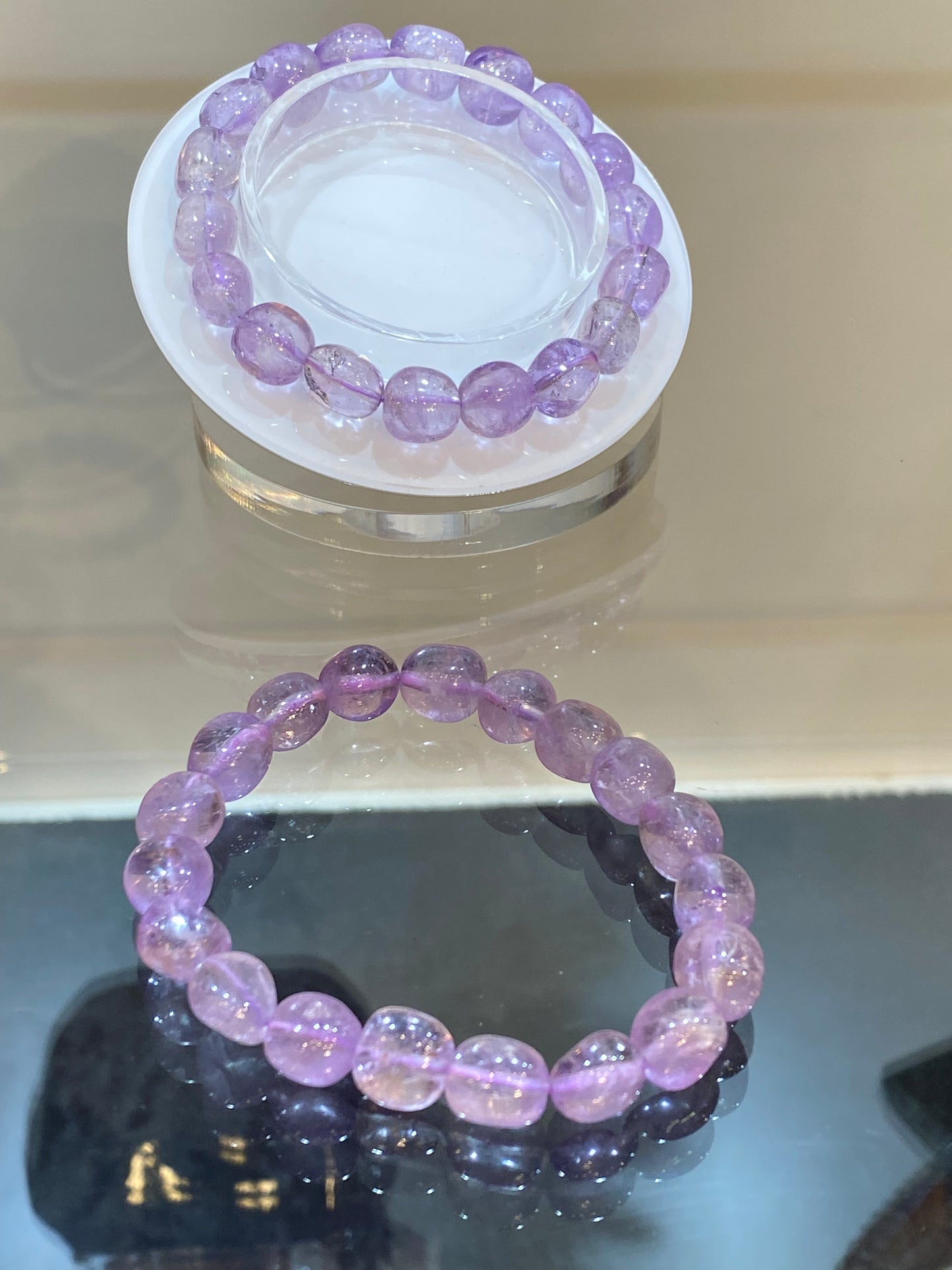 Amethyst Faceted Nugget Beaded Stretch Bracelet 8-10mm