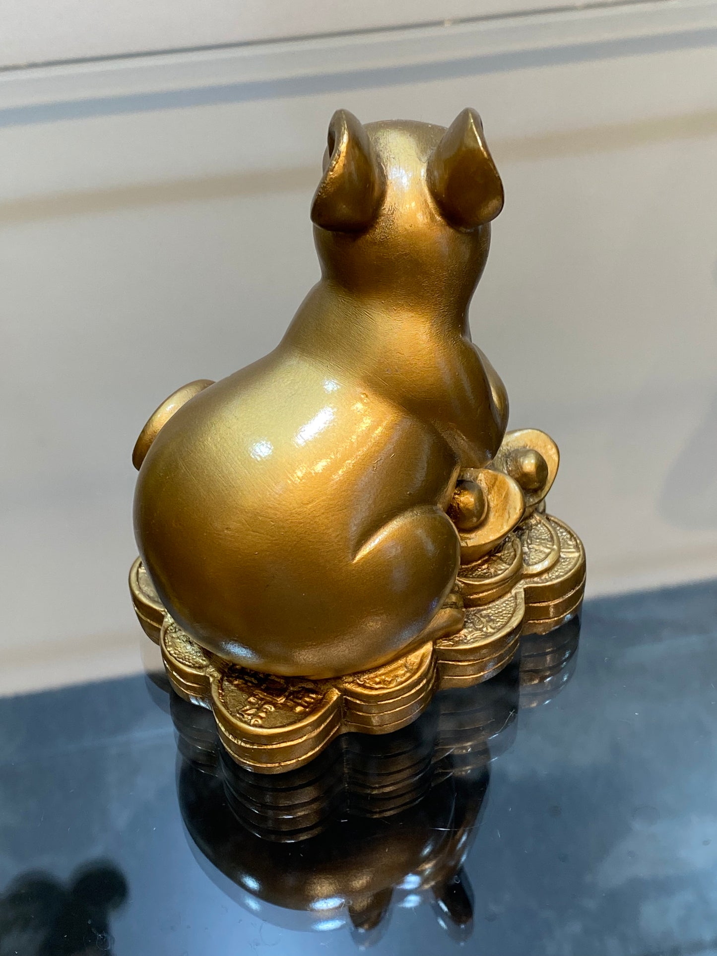 Feng Shui Resin Golden Rat on top of Chinese Coins - “Your Wealth has Arrived”