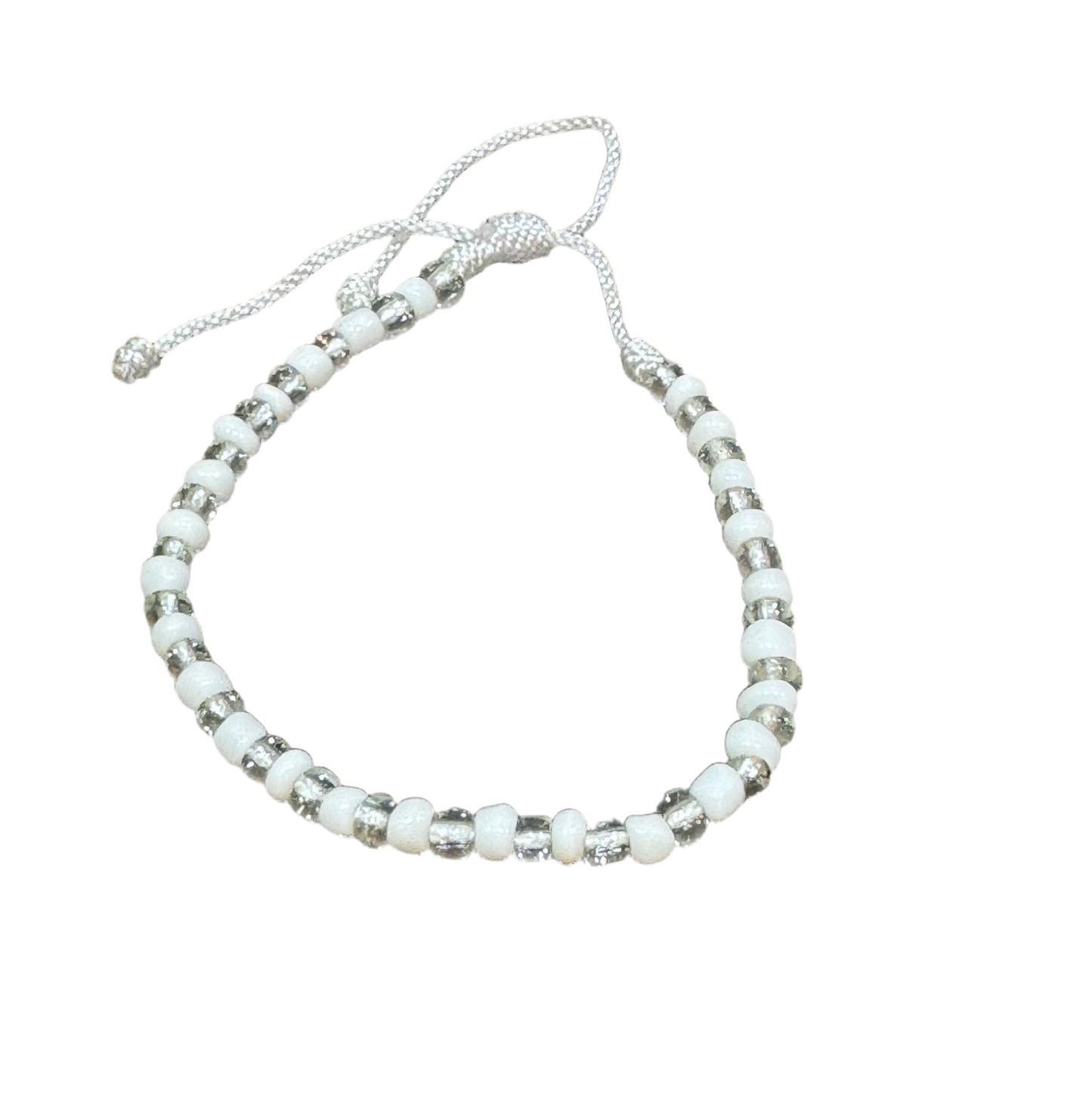 Orisha Obatala Handmade Beaded Adjustable Pull String Bracelet Clear and White