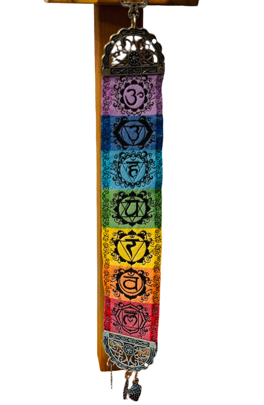 Wall Art 7 Chakras Hanging Woven Narrow Carpet with dangling Antique charms Talisman