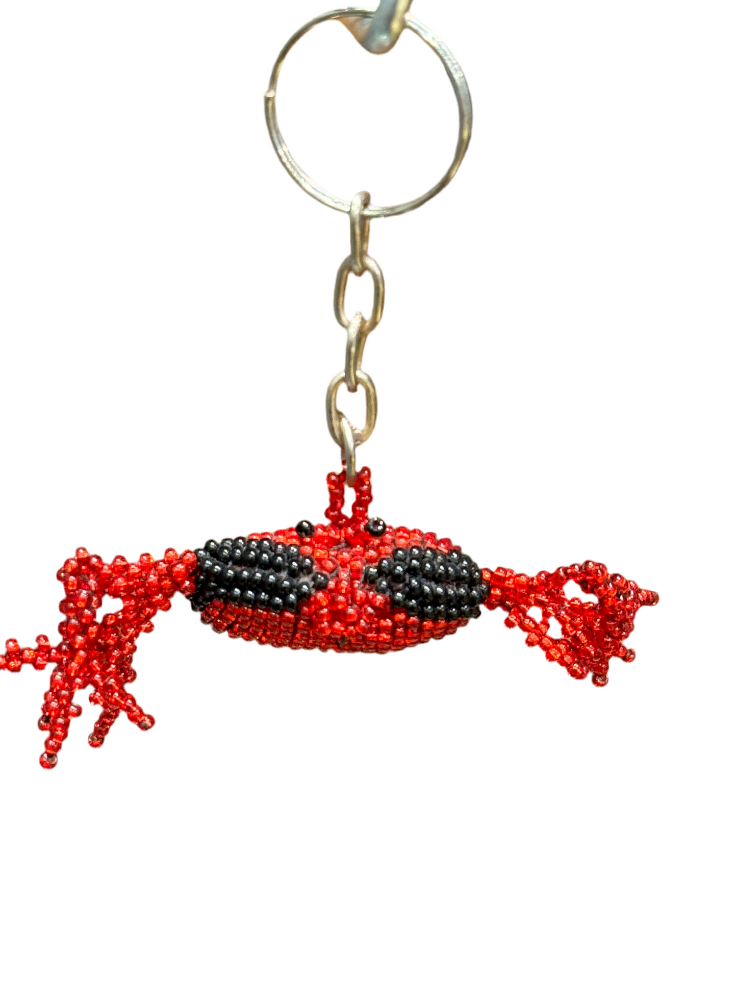 Beaded Red Crab Seed Bead Figurine Keychain