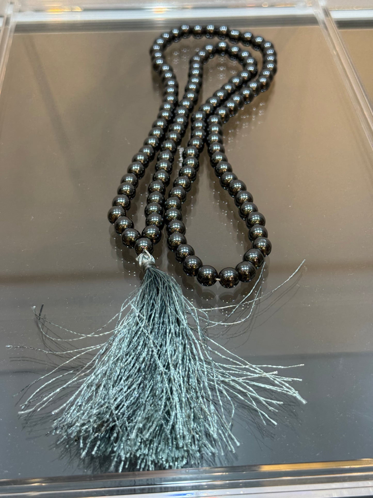 Hematite Prayer Mala With Silver Tassle