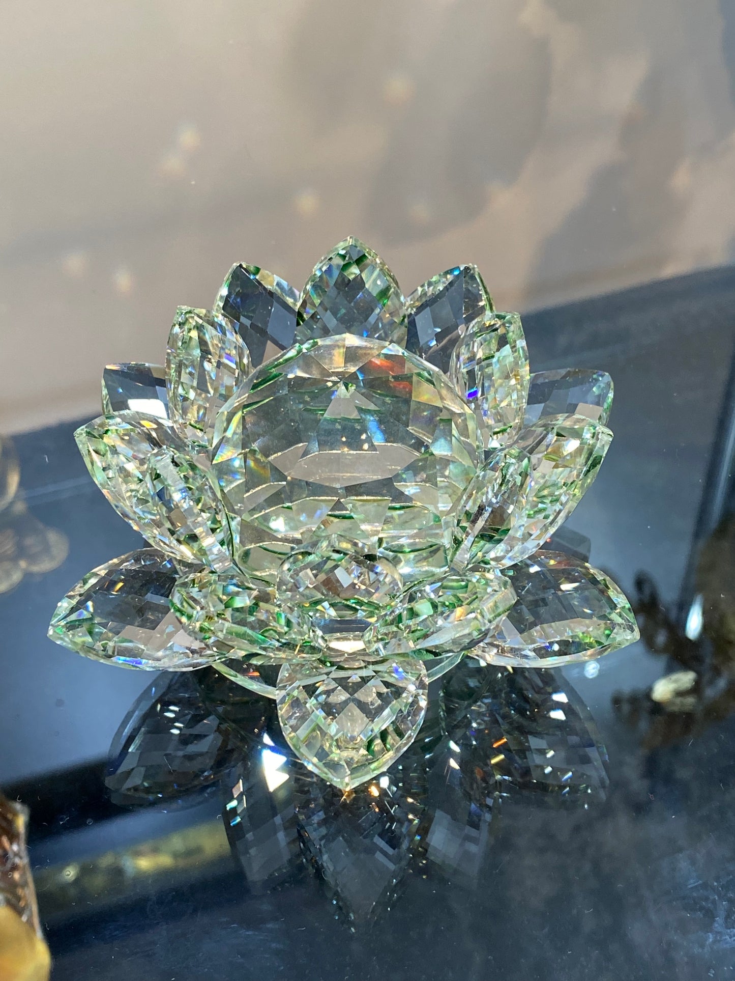 Feng Shui Crystal Lotus Flower Clear/Green 5”