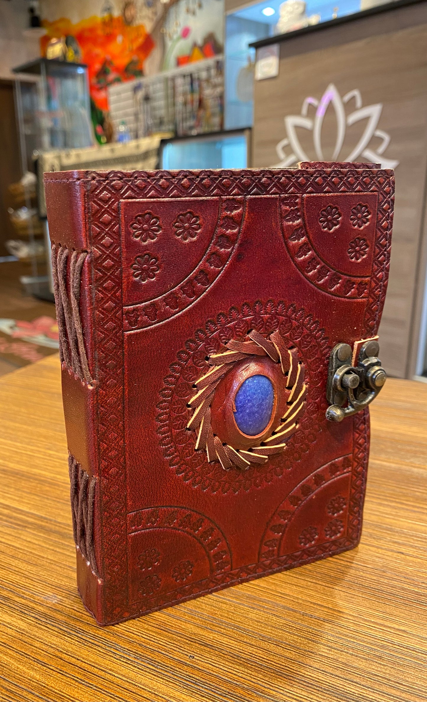 Dark Brown 5”x7” Embossed Journal with Latch and Blue Stone