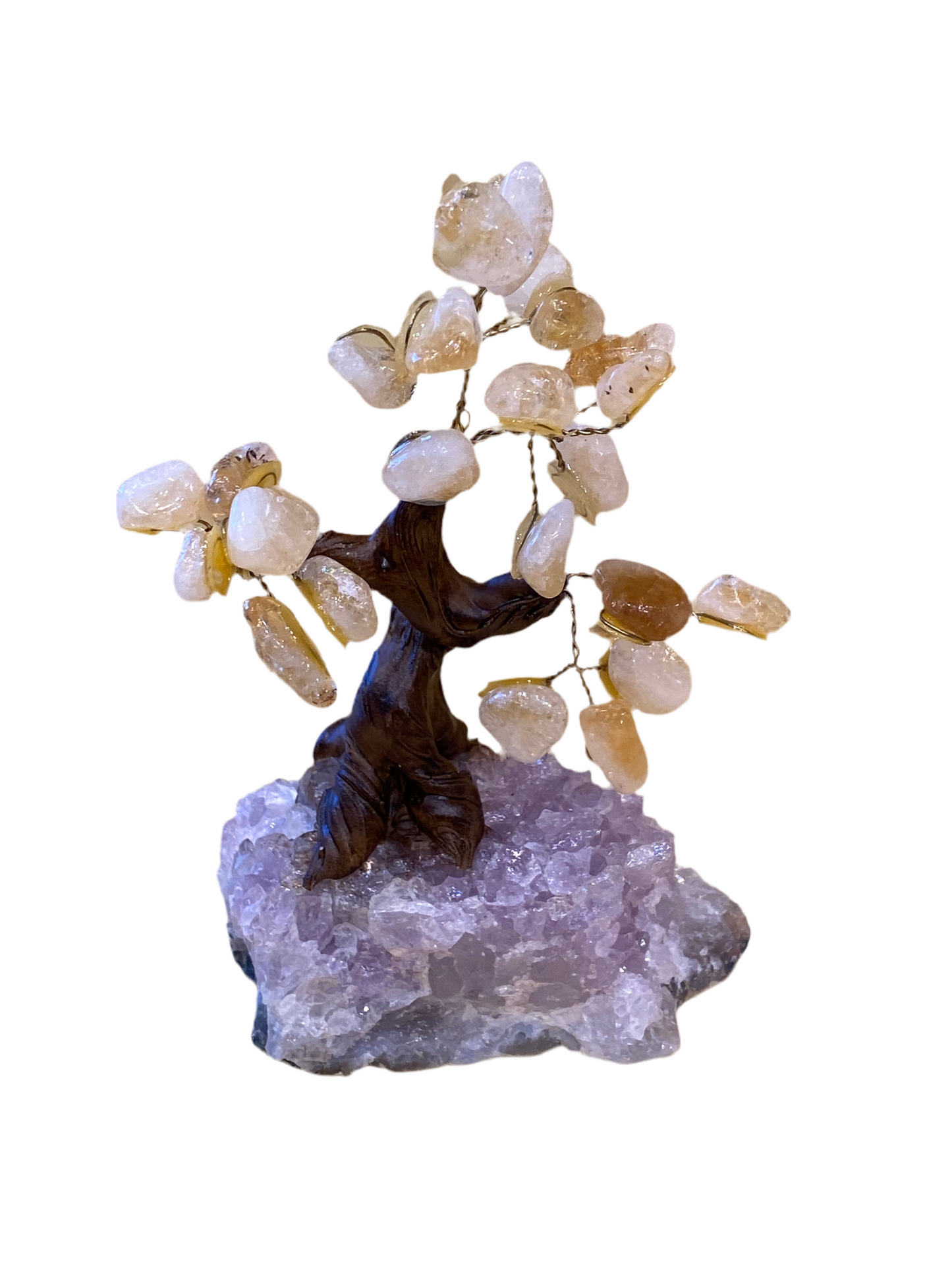 Bonsai Gemstone Crystal Citrine Tree on Amethyst Cluster