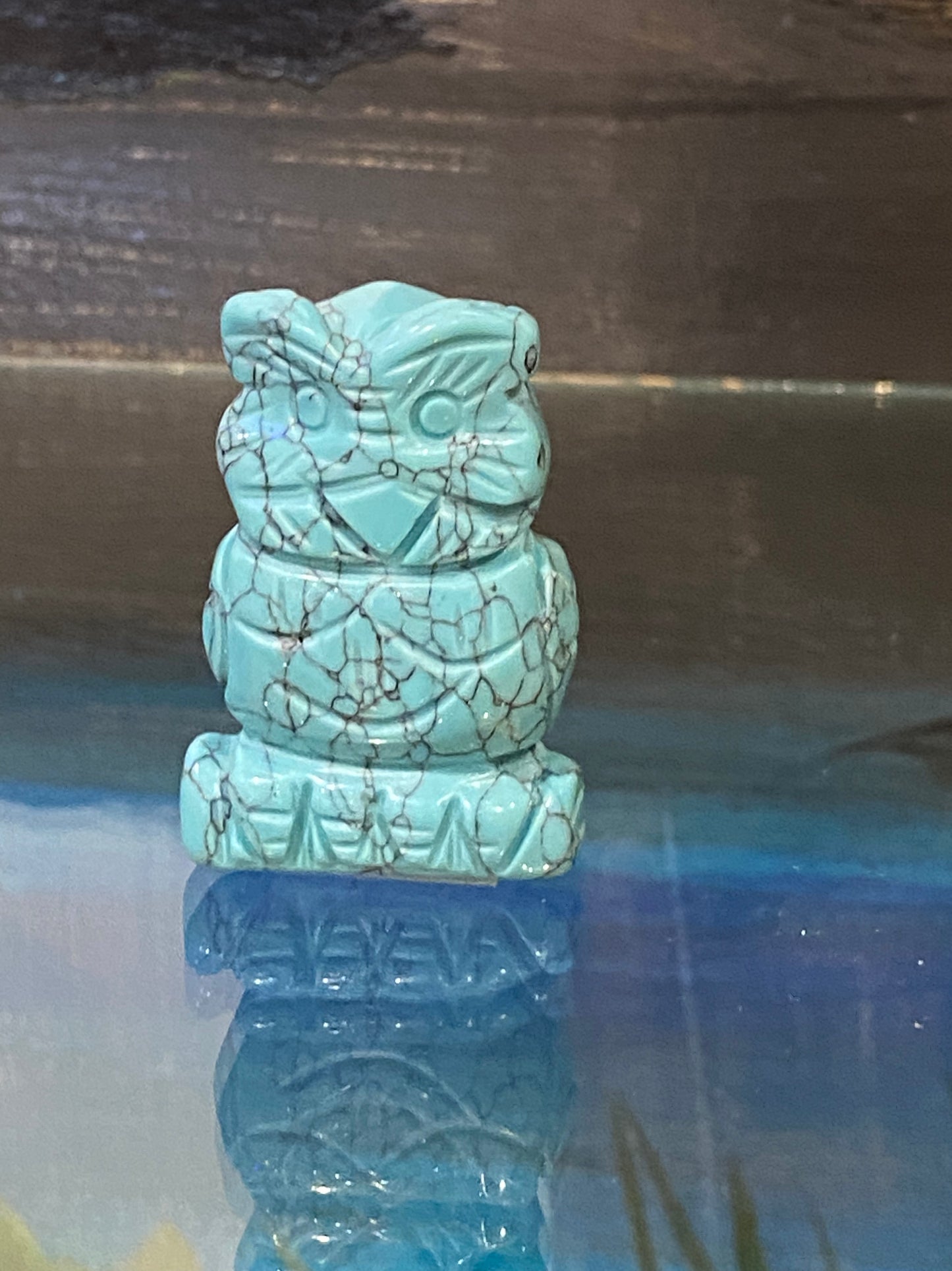 Turquoise Blue Howlite Owl Hand Carved