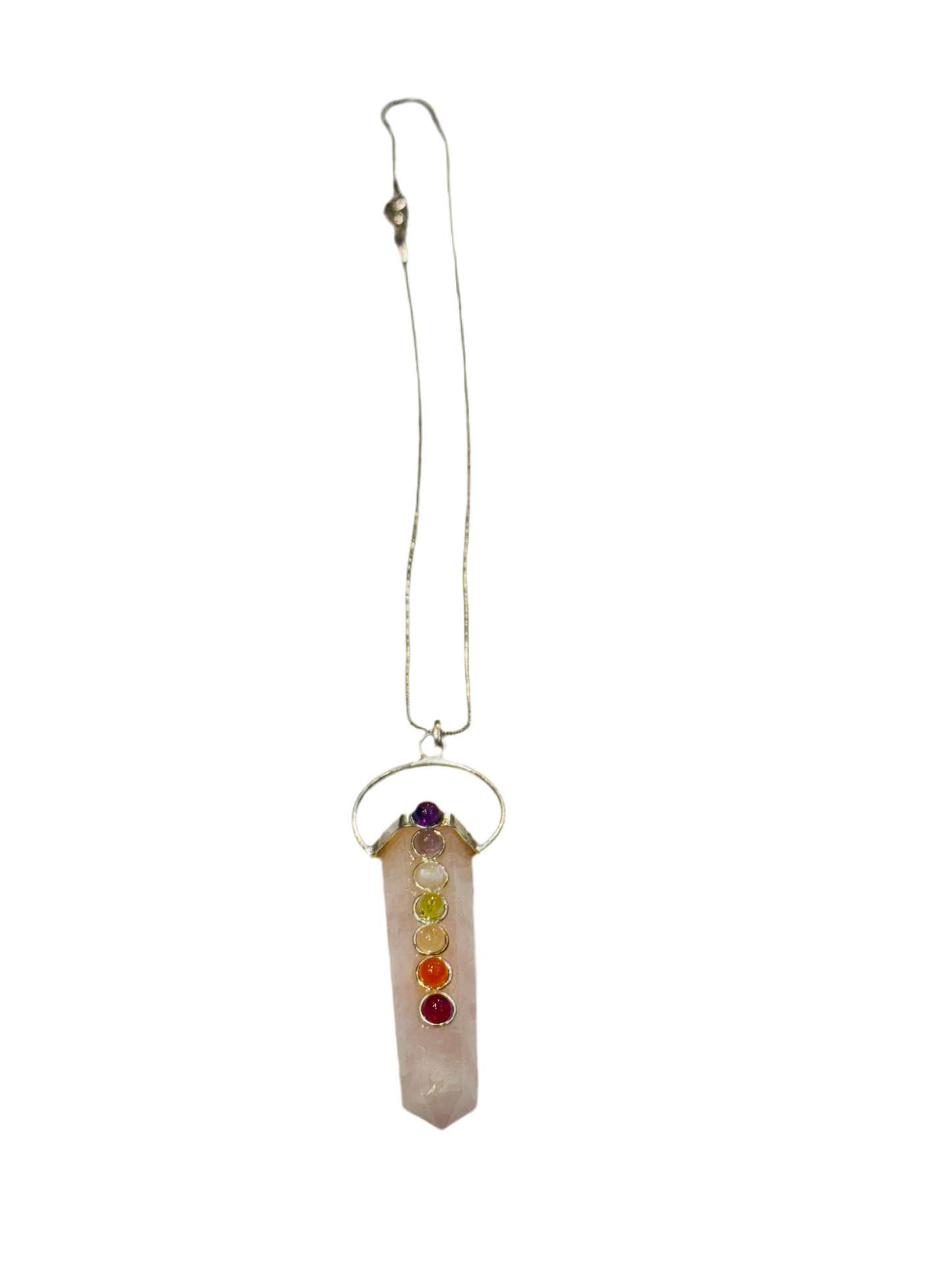 Rose Quartz Seven Chakra Pendant with Silver Chain