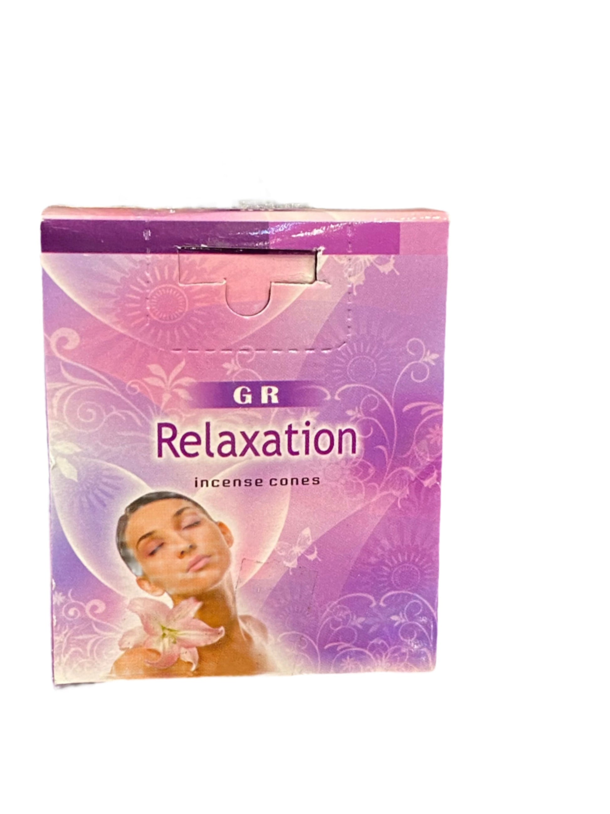 GR Spa Series Relaxation Incense Cones box with calming design.