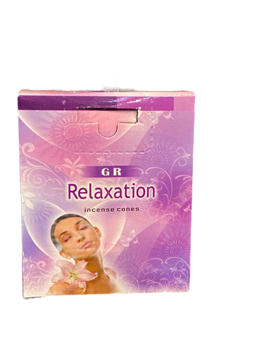 GR Spa Series Relaxation Incense Cones box with calming design.