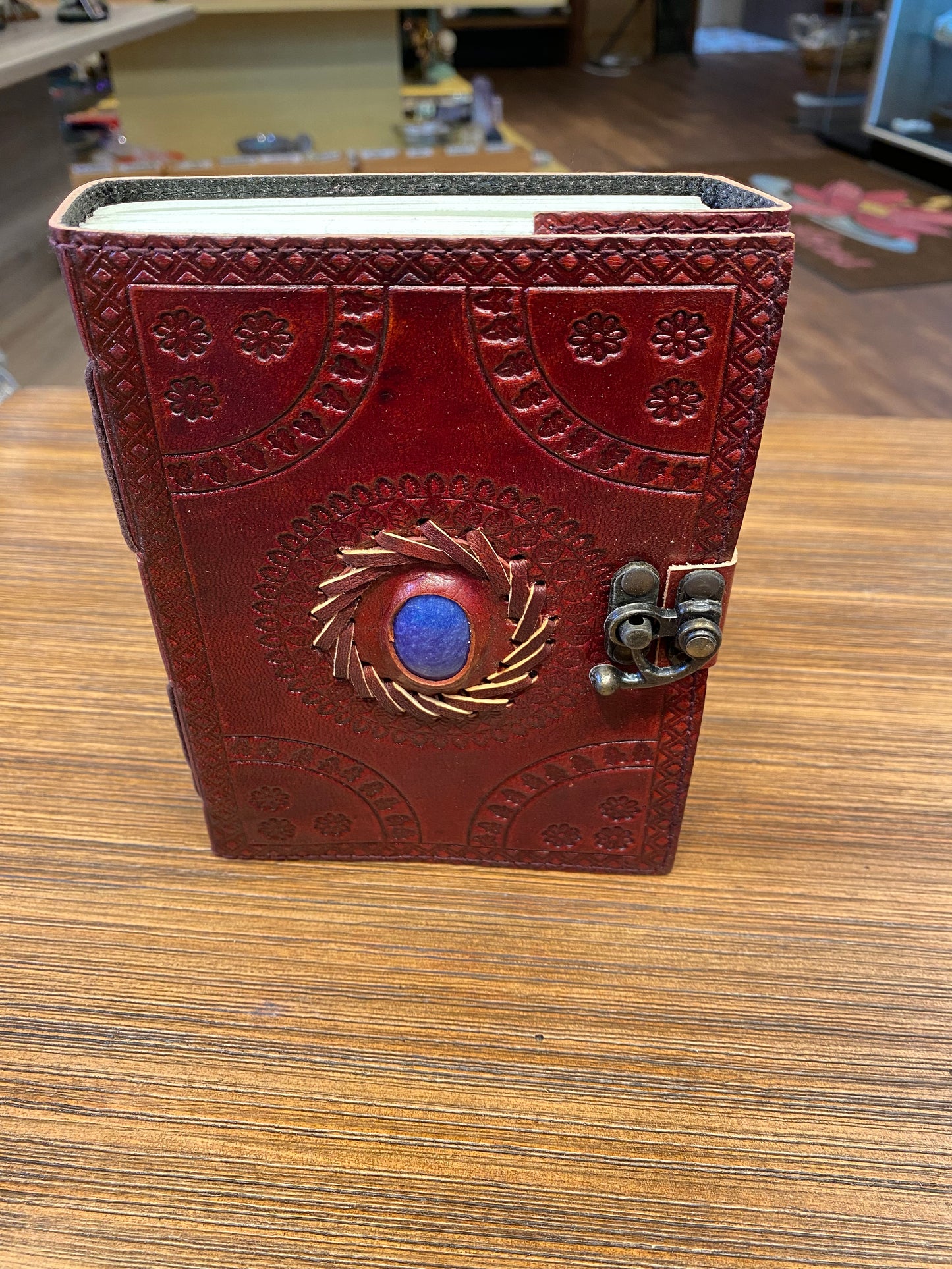 Dark Brown 5”x7” Embossed Journal with Latch and Blue Stone