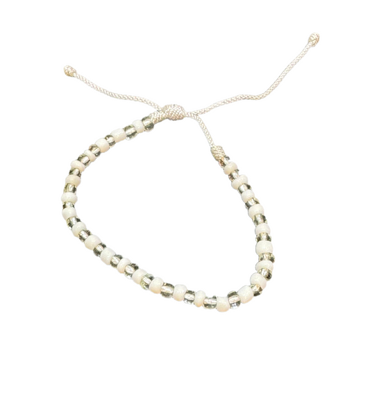 Orisha Obatala Handmade Beaded Adjustable Pull String Bracelet Clear and White