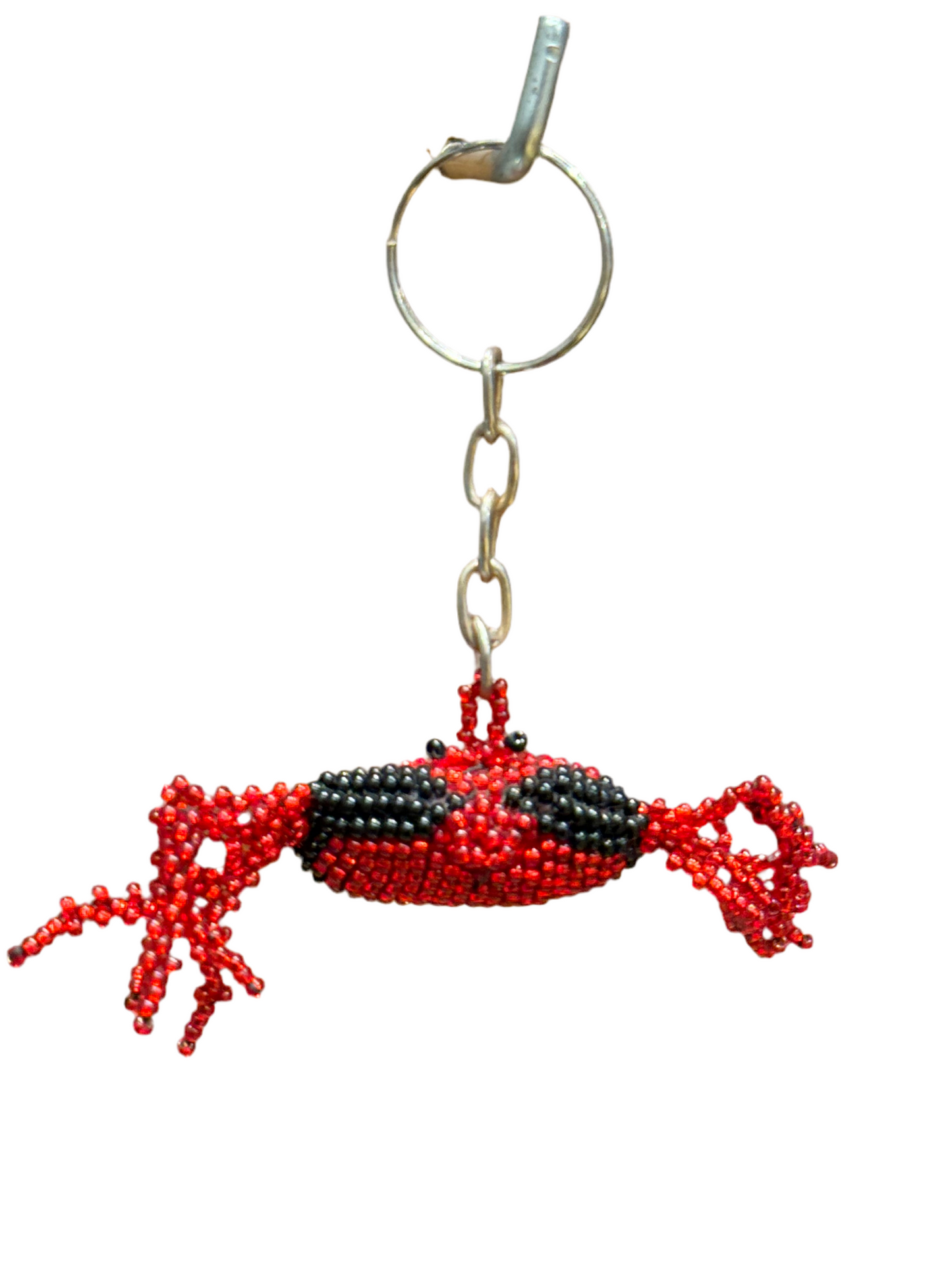 Beaded Red Crab Seed Bead Figurine Keychain