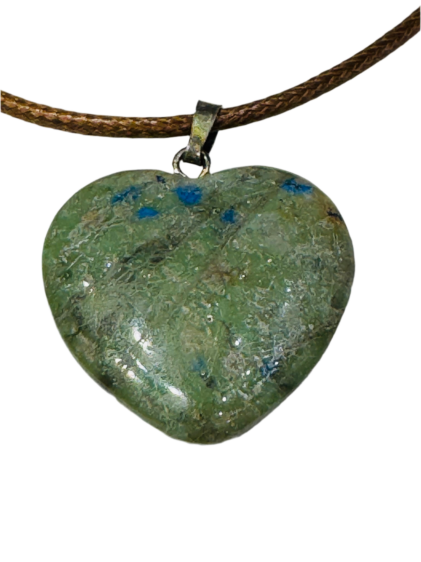 Azurite Heart Pendant with Brown Adjustable Cord Necklace