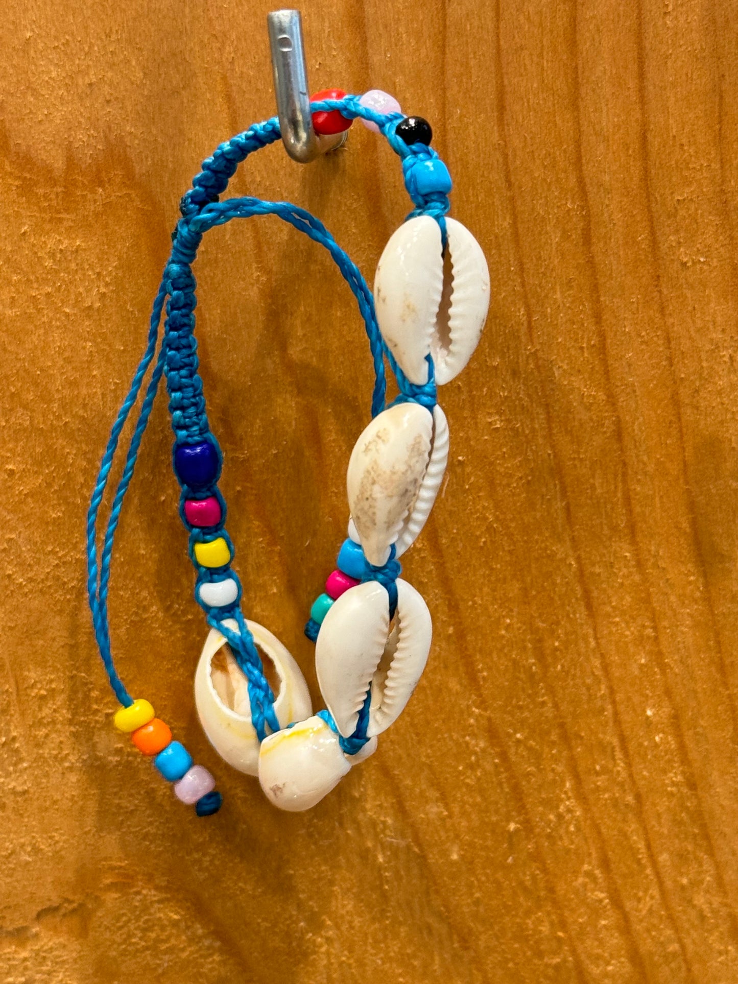 Handmade Turquoise String Bracelet With Cowrie Shells and Colorful Beads