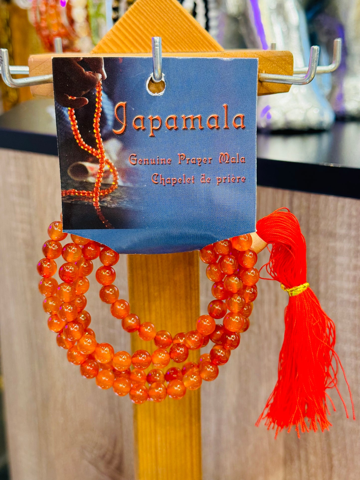 Japamala Genuine Prayer Mala Carnelian Agate with Red Tassle