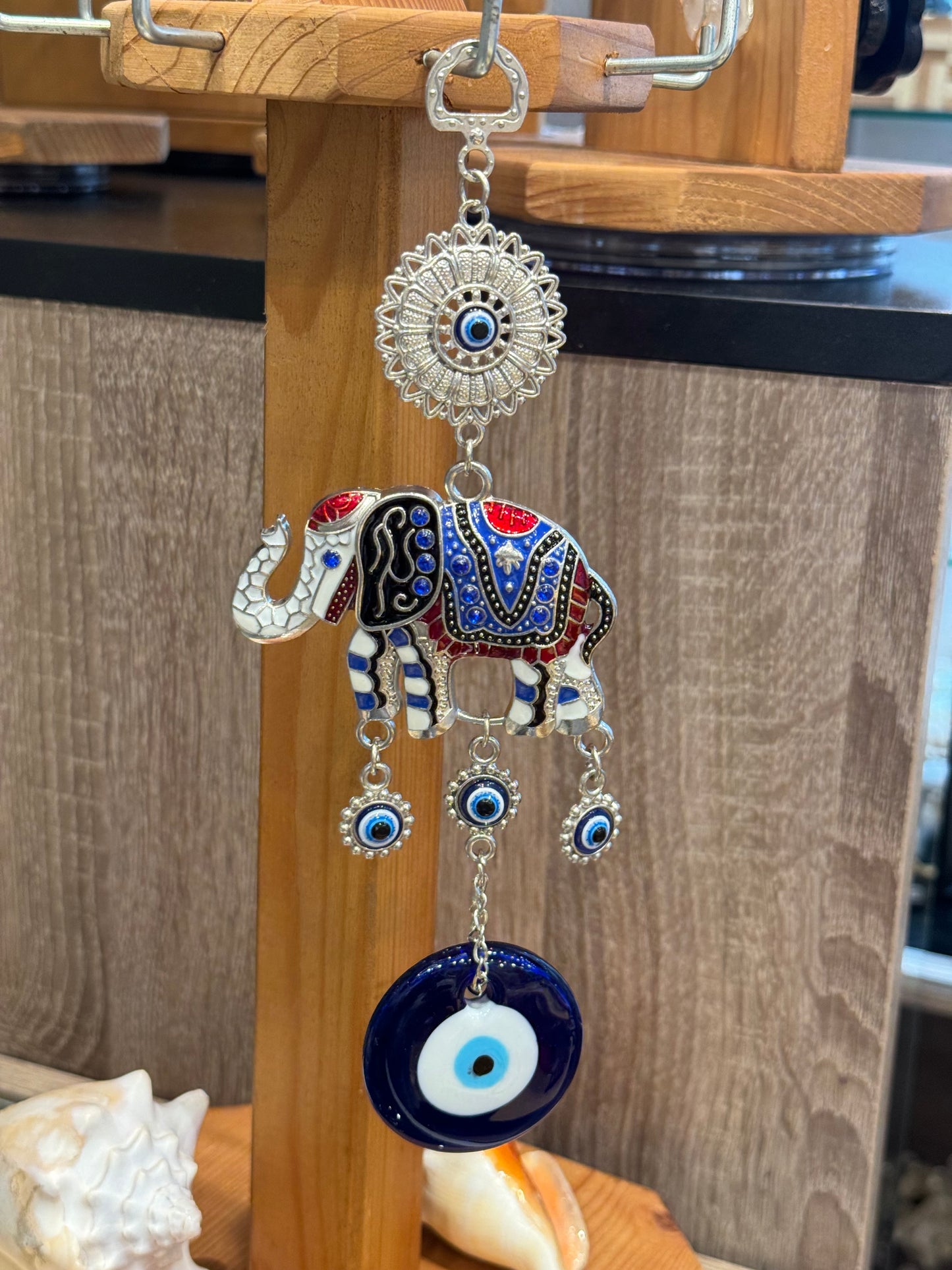 Lucky Elephant Evil Eye with Flower and Evil Eye Talisman Wall Decor