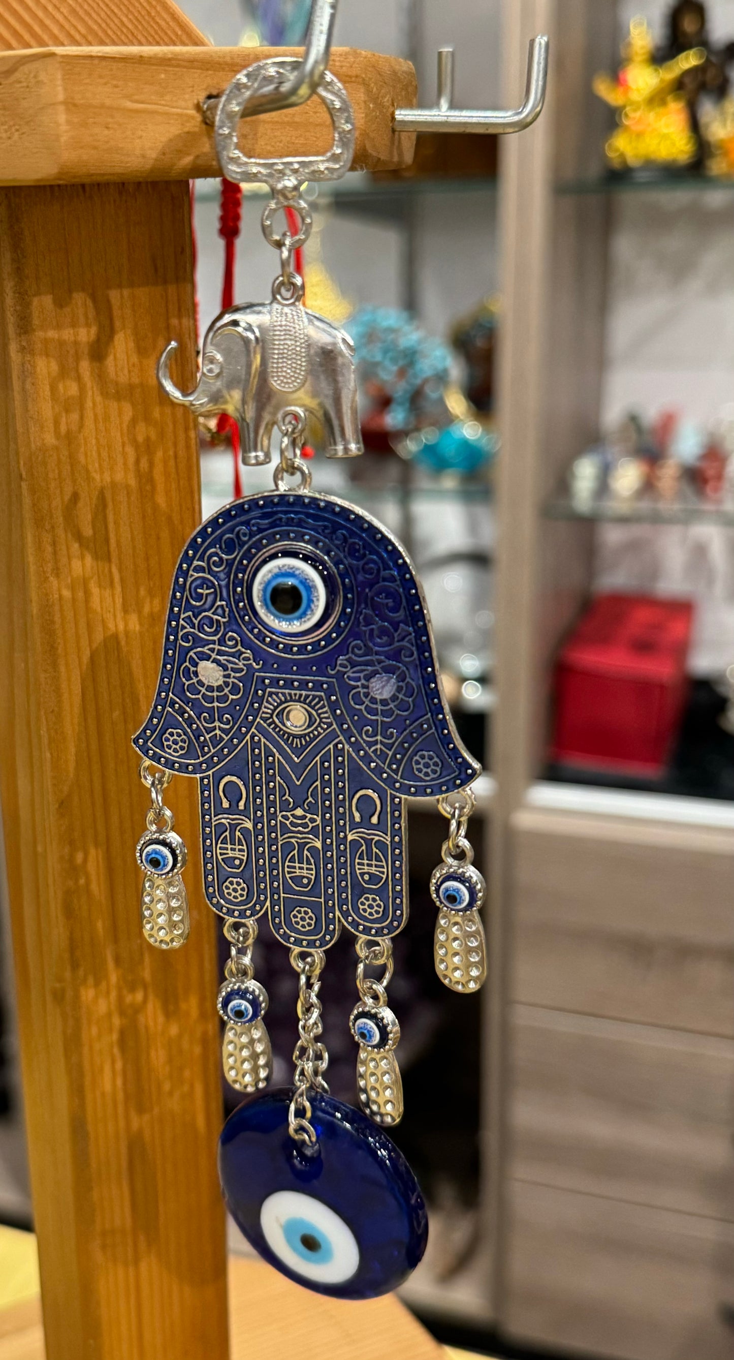 Turkish Blue Evil Eye Hamsa Hand Elephant and Evil Eye Talisman Amulet Wall Hanging Ornament