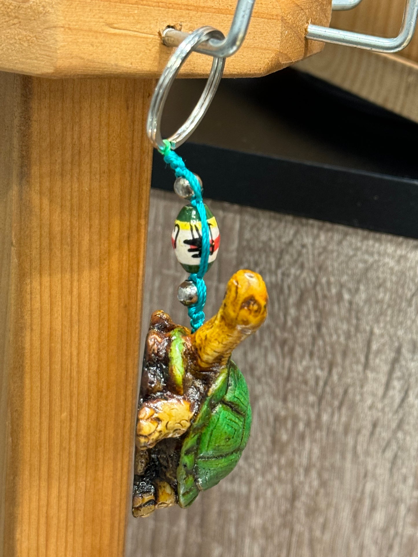 Turtle Land Animal Durepox Resin Figurine Keychain Turquoise Cord