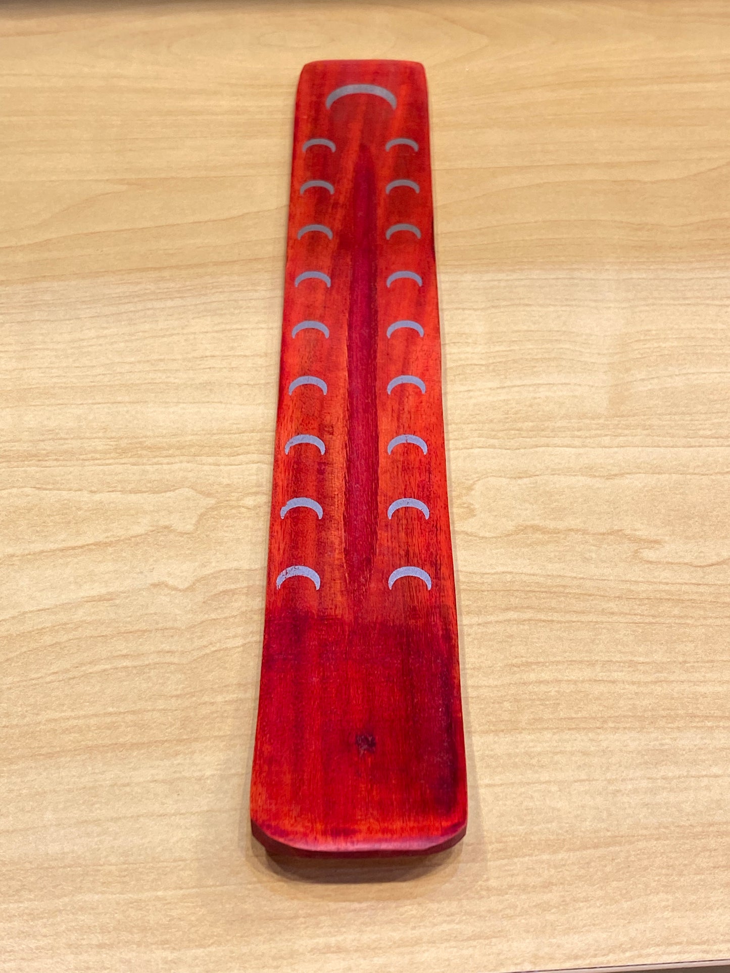 Wooden Incense Stick Holder Crescent Moon (Red)