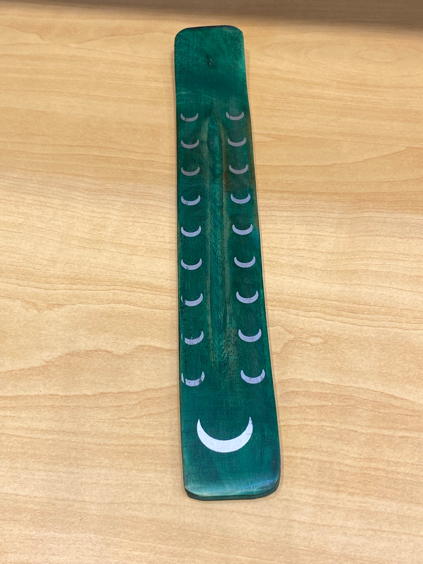 Wooden Incense Stick Holder Crescent Moon (Green )