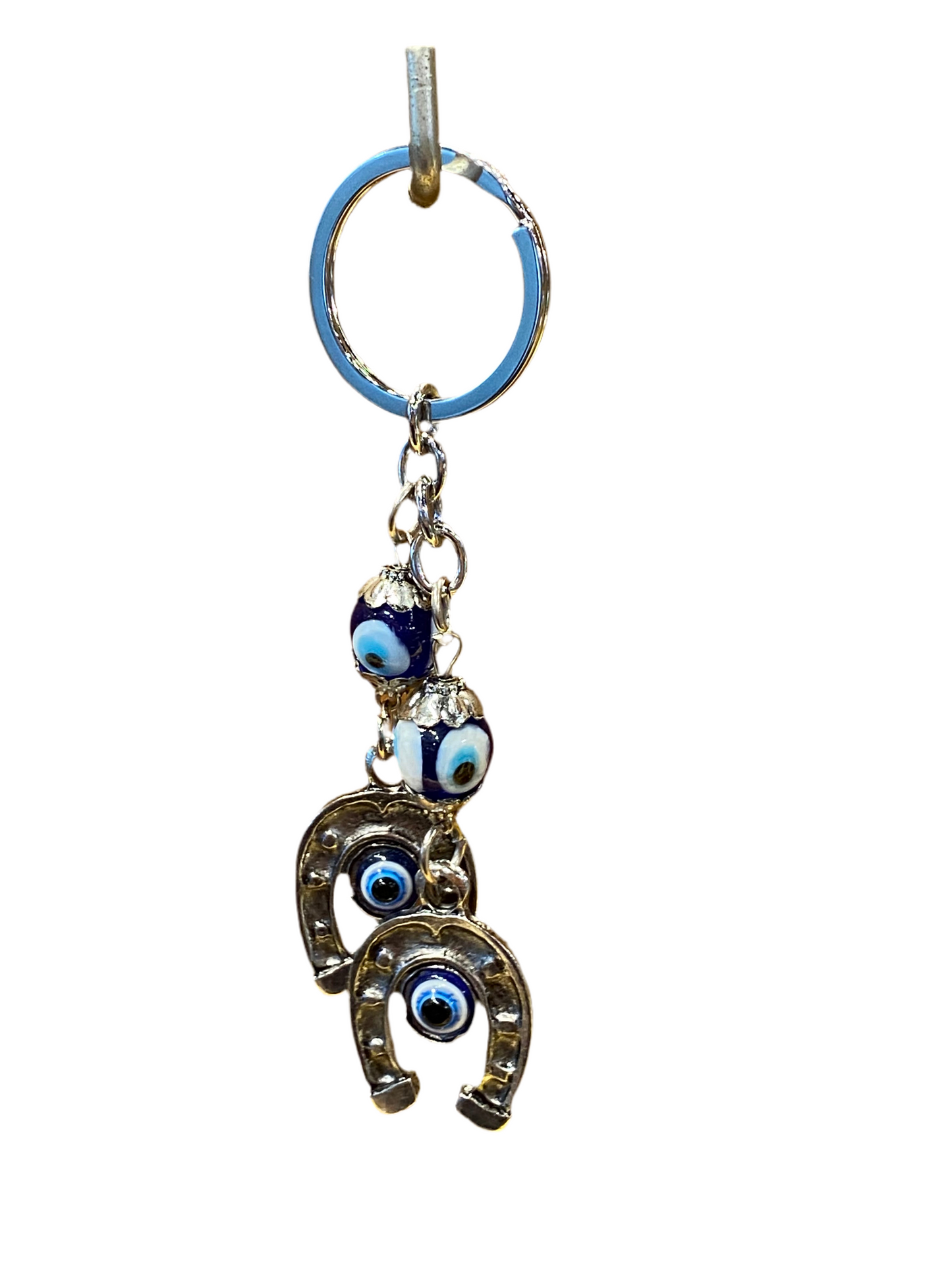 Evil Eye Double Horseshoe Keychain