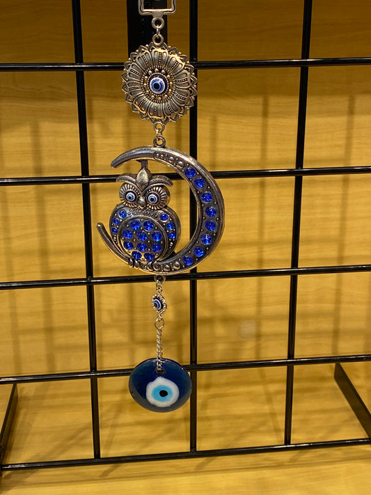 Owl Over The Crescent Moon Evil Eye Hanging Wall Ornament