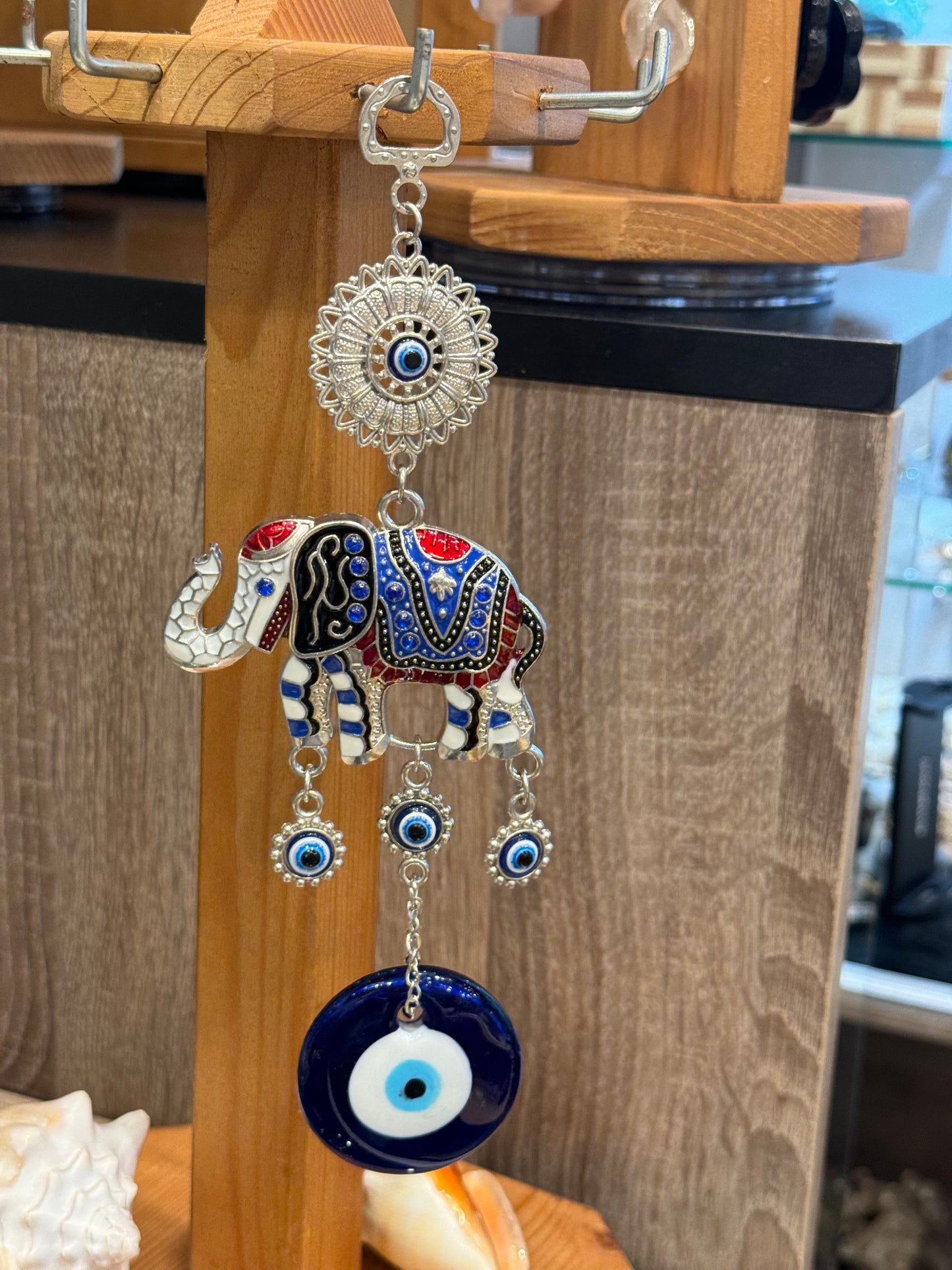 Lucky Elephant Evil Eye with Flower and Evil Eye Talisman Wall Decor