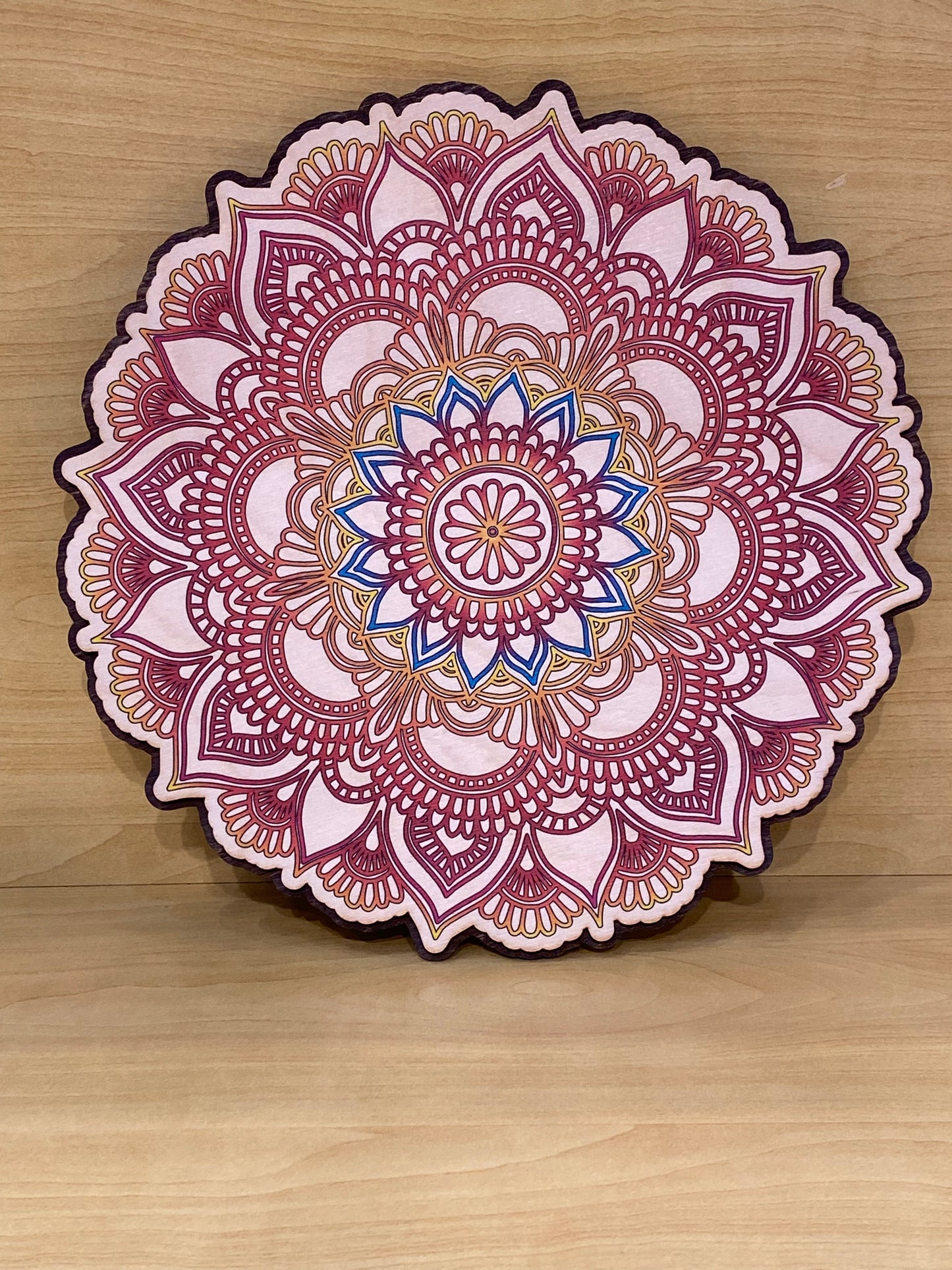 Wooden Round Wall Art Colorful Mandala