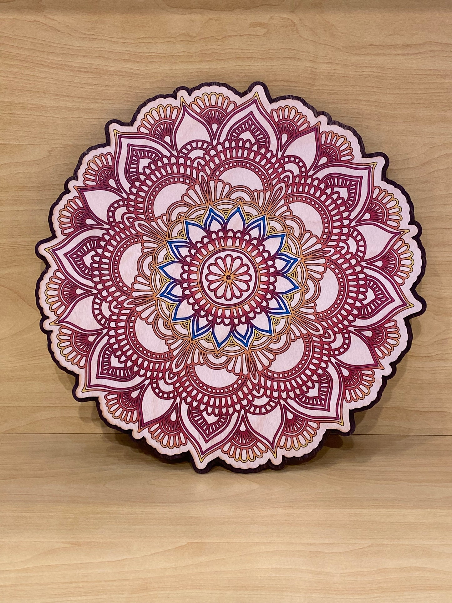 Wooden Round Wall Art Colorful Mandala