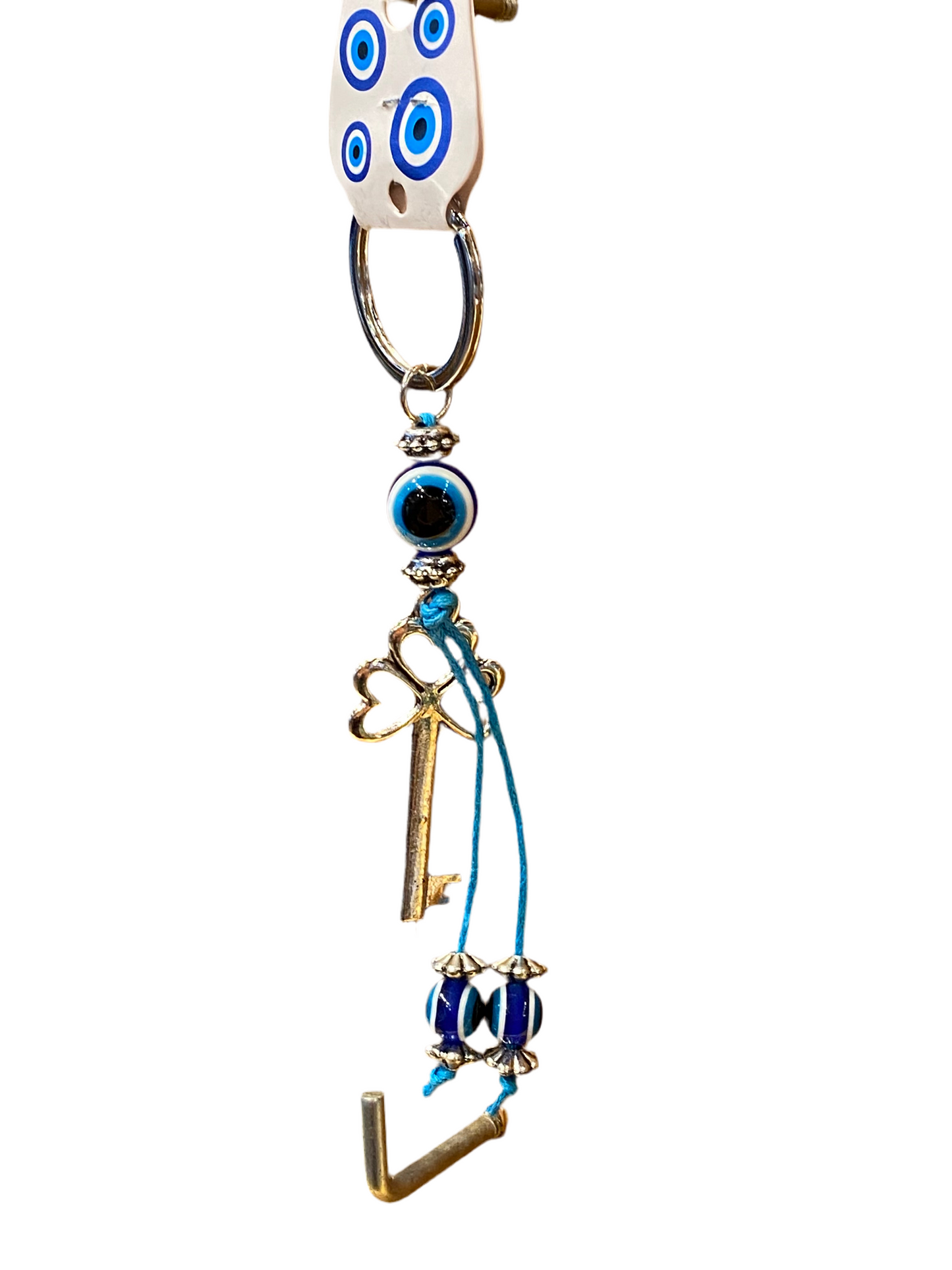 Three Leaf Clover Master Key Keychain with Evil Eye Charms