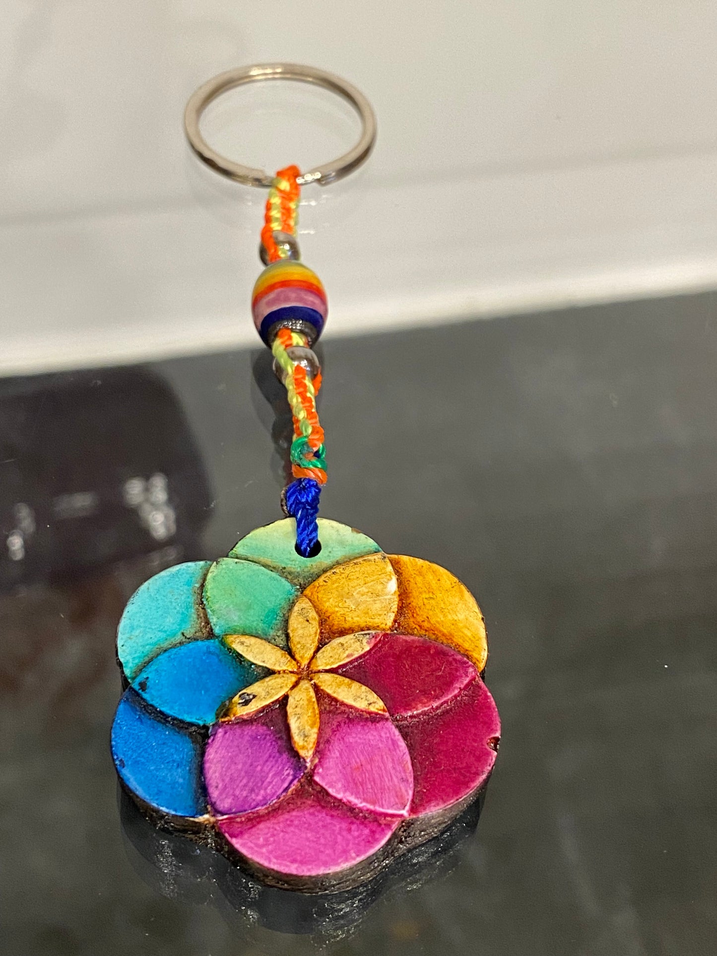 Rainbow Seed of Life Durepox Resin Figurine Keychain